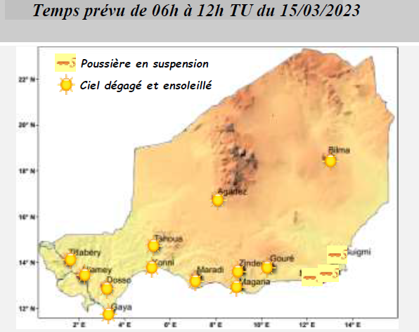 Bulletin de briefing météo du 15 Mars 2023 sur le Niger pour les prochaines 06 heures. 