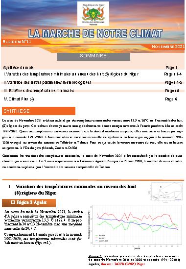 Bulletin climatique mensuel du mois novembre 2021 élaboré à la Direction de la Météorologie National (DMN) du Niger 