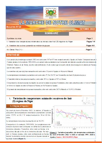 Bulletin Climat Mensuel du mois d'octobre 2022 élaboré a la Direction De la Météorologie Nationale  