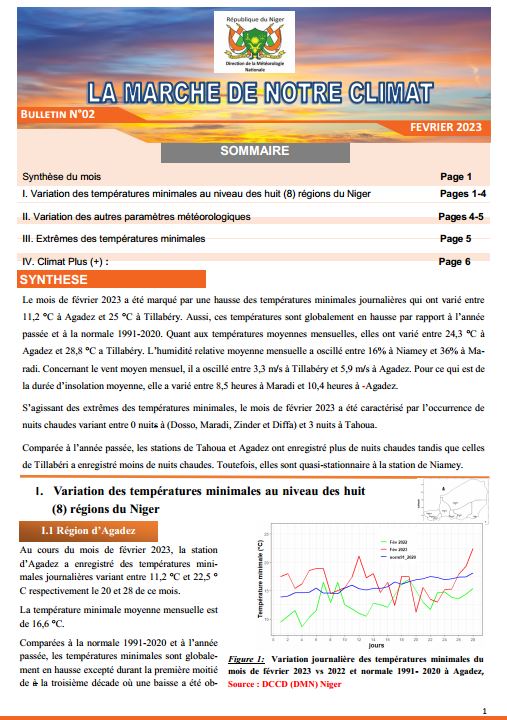 Bulletin climatique mensuel du mois de février 2023 élaboré à la Direction de la Météorologie National (DMN) du Niger
