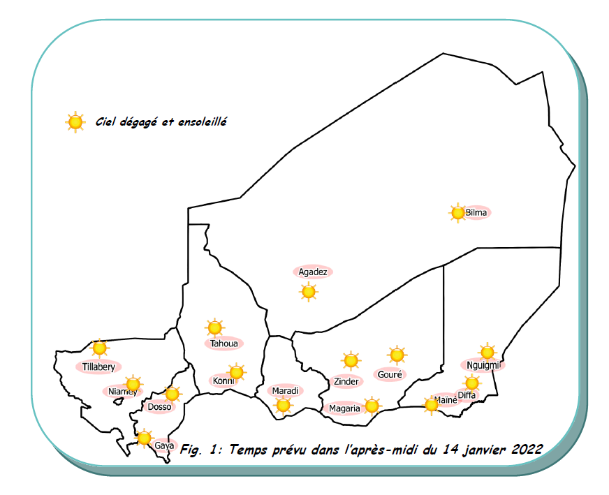 Bulletin météo spécial weekend du 14 janvier 2022 sur le Niger pour les prochaines 72 heures.